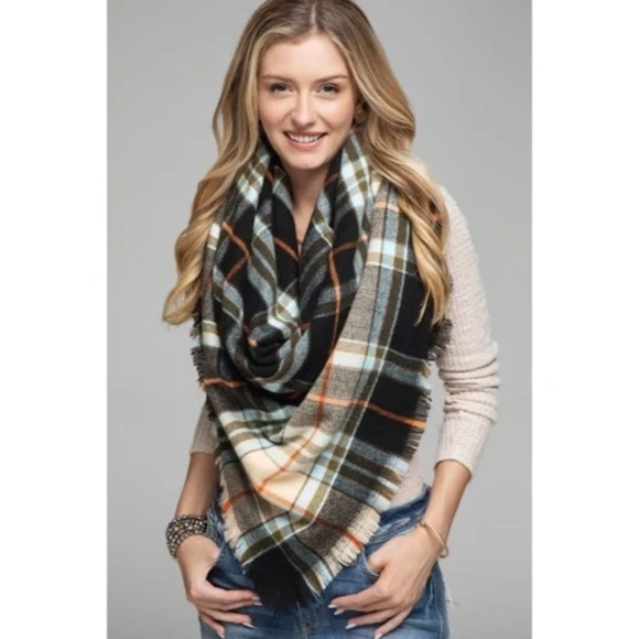 Accessories - Black Multi Color Tartan Plaid Soft Brushed Women's Winter Casual Fall Scarf